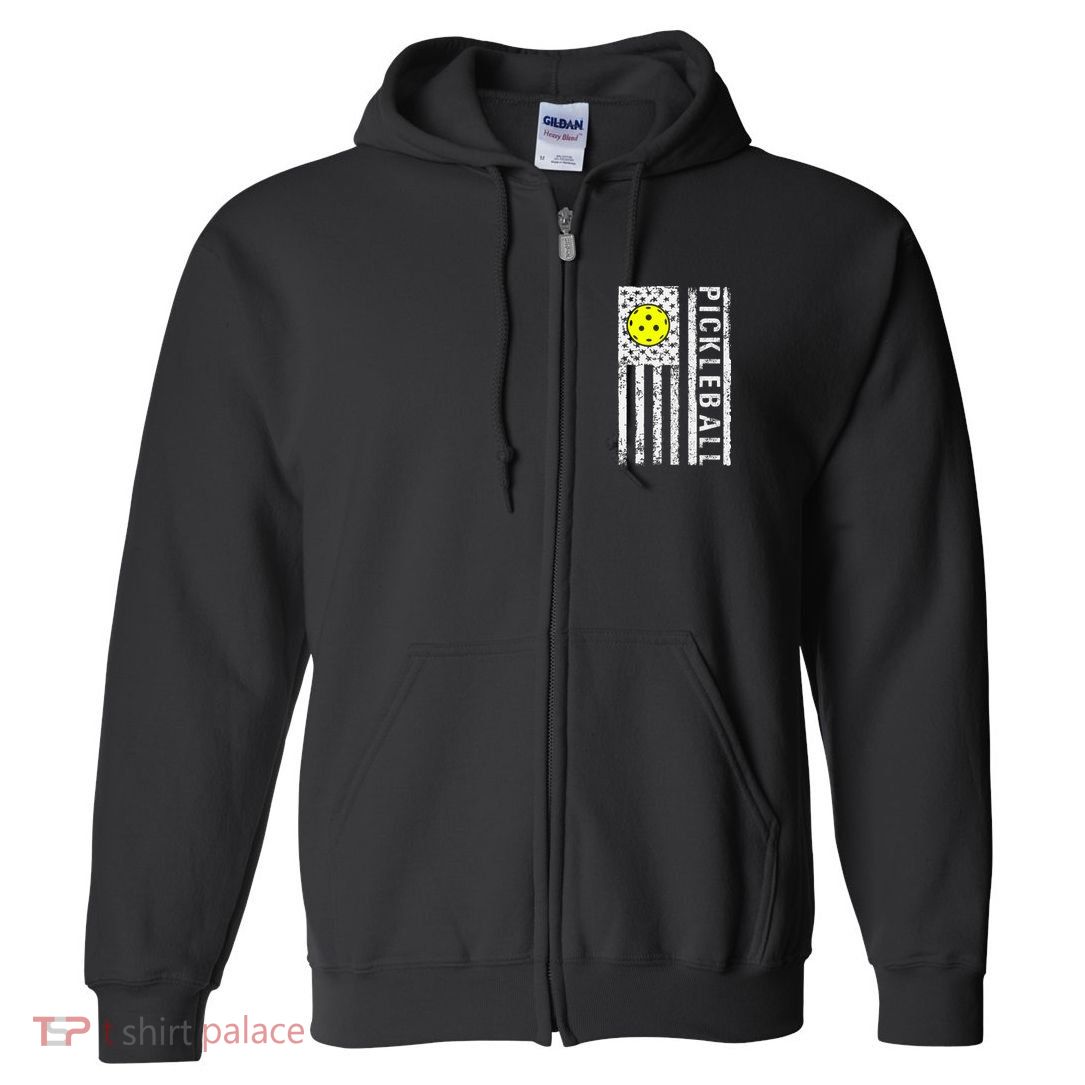 Pickleball Shirt American Flag Pickleball Player Gift Full Zip Hoodie