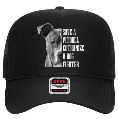 Pitbull Save A Pitbull Funny Dog Rescue Pitbull Mom Dad High Crown Mesh Back Trucker Hat