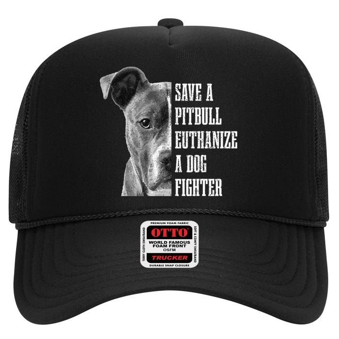 Pitbull Save A Pitbull Funny Dog Rescue Pitbull Mom Dad High Crown Mesh Back Trucker Hat