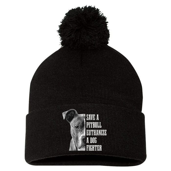 Pitbull Save A Pitbull Funny Dog Rescue Pitbull Mom Dad Pom Pom 12in Knit Beanie