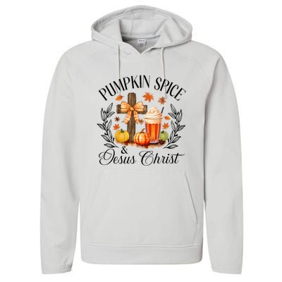 Pumpkin Spice And Jesus Christ Cross Pumpkin Christian Performance Fleece Hoodie