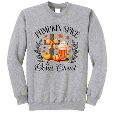 Pumpkin Spice And Jesus Christ Cross Pumpkin Christian Tall Sweatshirt