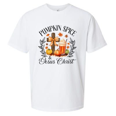 Pumpkin Spice And Jesus Christ Cross Pumpkin Christian Sueded Cloud Jersey T-Shirt