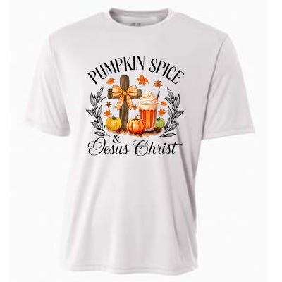 Pumpkin Spice And Jesus Christ Cross Pumpkin Christian Cooling Performance Crew T-Shirt