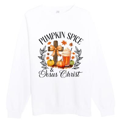 Pumpkin Spice And Jesus Christ Cross Pumpkin Christian Premium Crewneck Sweatshirt