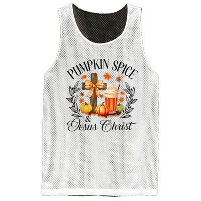 Pumpkin Spice And Jesus Christ Cross Pumpkin Christian Mesh Reversible Basketball Jersey Tank