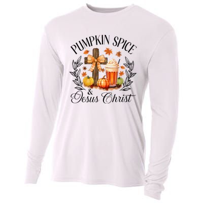 Pumpkin Spice And Jesus Christ Cross Pumpkin Christian Cooling Performance Long Sleeve Crew