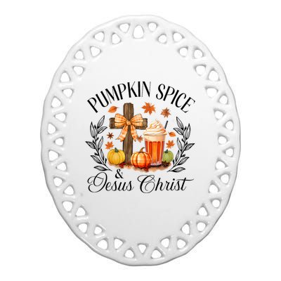 Pumpkin Spice And Jesus Christ Cross Pumpkin Christian Ceramic Oval Ornament