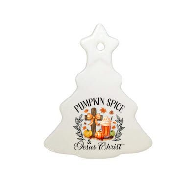 Pumpkin Spice And Jesus Christ Cross Pumpkin Christian Ceramic Tree Ornament