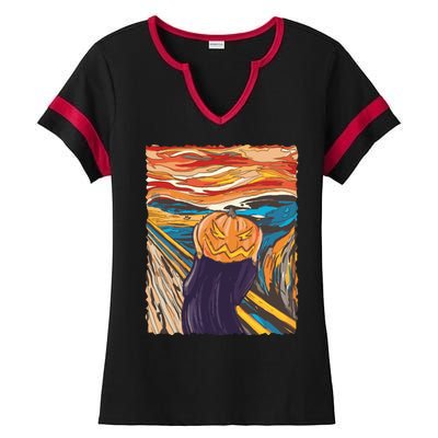 Pumpkin Scream Art Painting Parody Ladies Halftime Notch Neck Tee