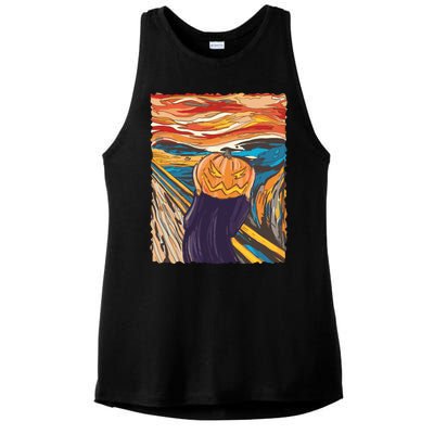 Pumpkin Scream Art Painting Parody Ladies PosiCharge Tri-Blend Wicking Tank