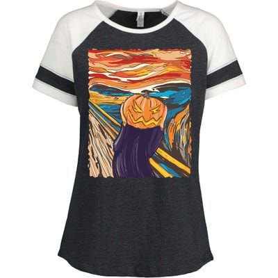 Pumpkin Scream Art Painting Parody Enza Ladies Jersey Colorblock Tee