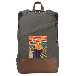 Pumpkin Scream Art Painting Parody Cotton Canvas Backpack