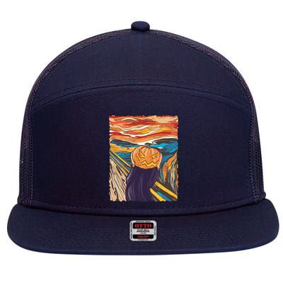 Pumpkin Scream Art Painting Parody 7 Panel Mesh Trucker Snapback Hat