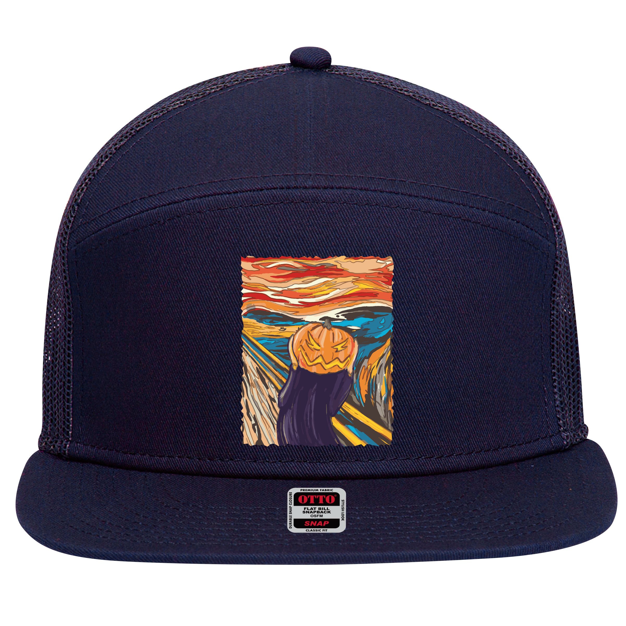 Pumpkin Scream Art Painting Parody 7 Panel Mesh Trucker Snapback Hat