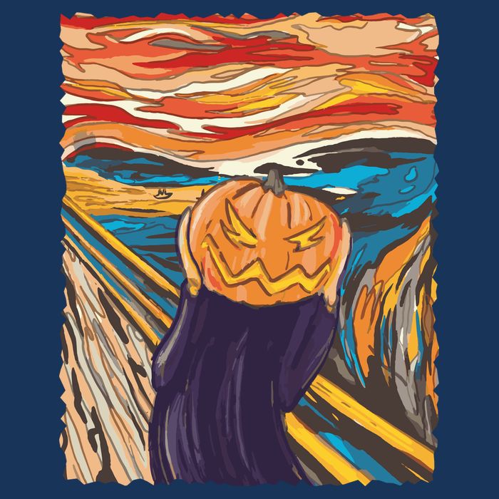 Pumpkin Scream Art Painting Parody 7 Panel Mesh Trucker Snapback Hat
