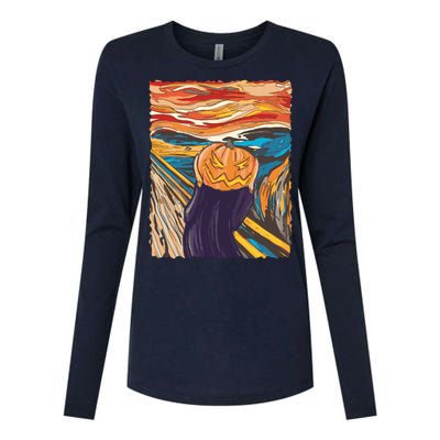 Pumpkin Scream Art Painting Parody Womens Cotton Relaxed Long Sleeve T-Shirt