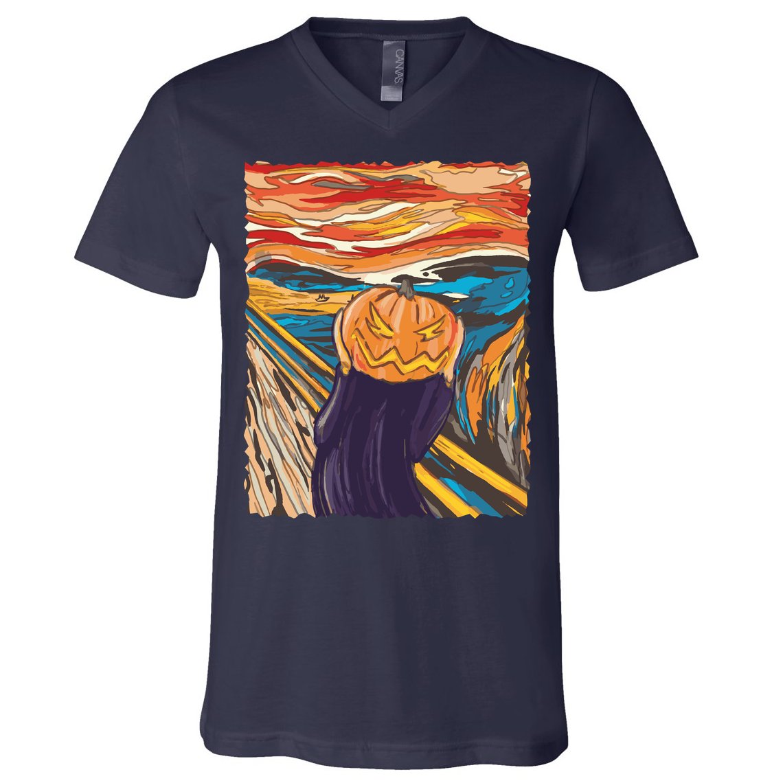 Pumpkin Scream Art Painting Parody V-Neck T-Shirt