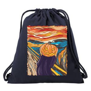 Pumpkin Scream Art Painting Parody Drawstring Bag