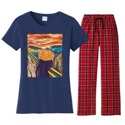 Pumpkin Scream Art Painting Parody Women's Flannel Pajama Set