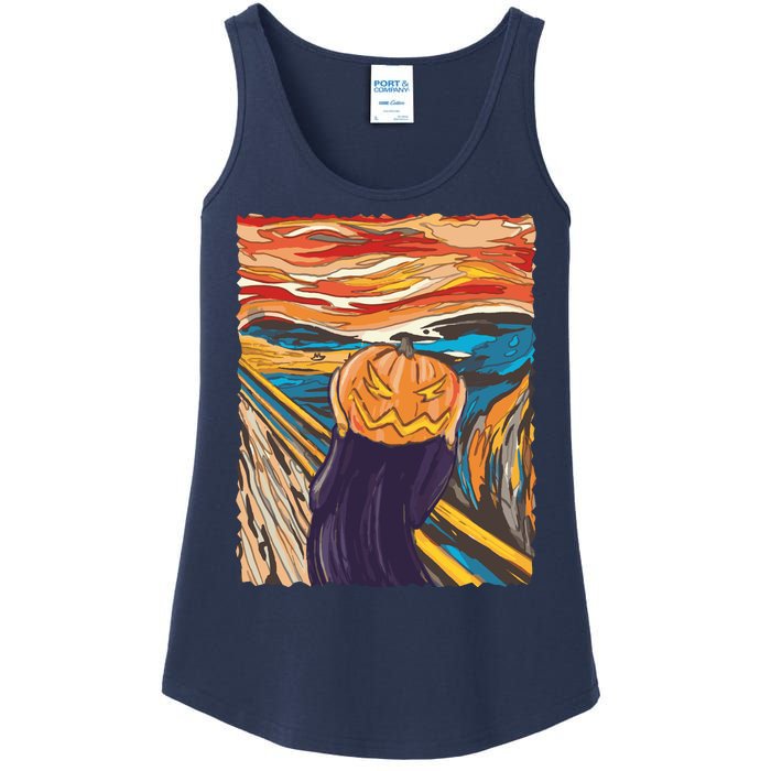 Pumpkin Scream Art Painting Parody Ladies Essential Tank