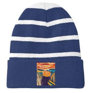 Pumpkin Scream Art Painting Parody Striped Beanie with Solid Band