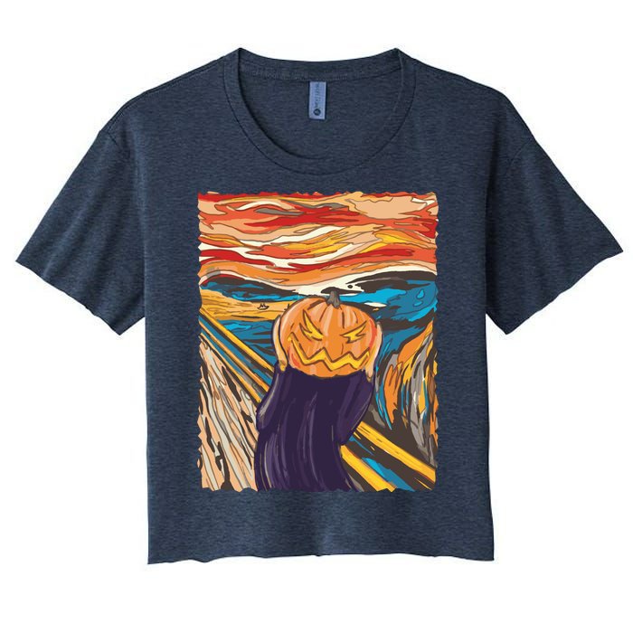 Pumpkin Scream Art Painting Parody Women's Crop Top Tee