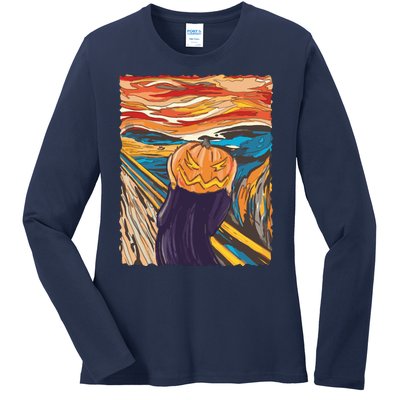 Pumpkin Scream Art Painting Parody Ladies Long Sleeve Shirt