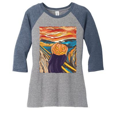 Pumpkin Scream Art Painting Parody Women's Tri-Blend 3/4-Sleeve Raglan Shirt