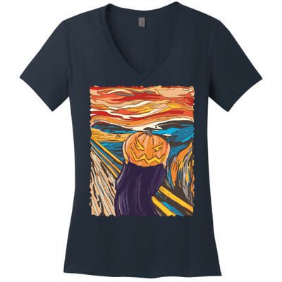 Pumpkin Scream Art Painting Parody Women's V-Neck T-Shirt