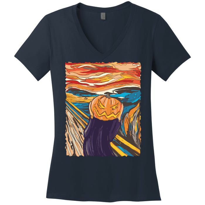 Pumpkin Scream Art Painting Parody Women's V-Neck T-Shirt