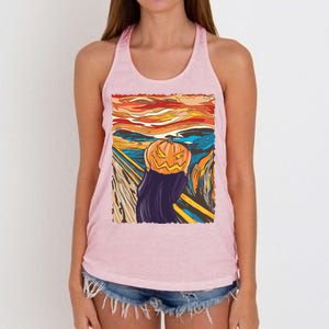 Pumpkin Scream Art Painting Parody Women's Knotted Racerback Tank