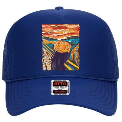 Pumpkin Scream Art Painting Parody High Crown Mesh Back Trucker Hat