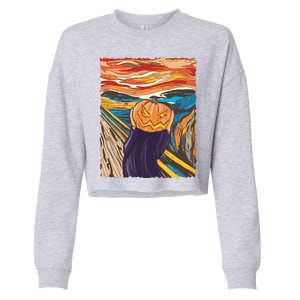 Pumpkin Scream Art Painting Parody Cropped Pullover Crew