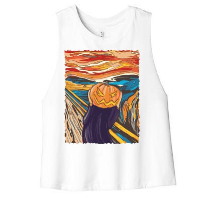 Pumpkin Scream Art Painting Parody Women's Racerback Cropped Tank