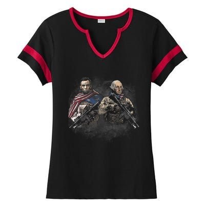 Presidential Soldiers: Abraham Lincoln And George Washington TShirt Ladies Halftime Notch Neck Tee