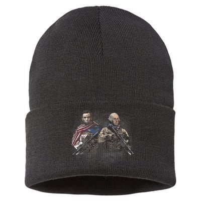 Presidential Soldiers: Abraham Lincoln And George Washington TShirt Sustainable Knit Beanie