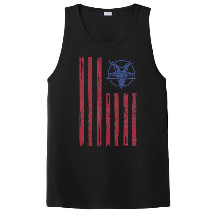 Patriotic Satan American Flag Occult Pentagram Baphomet 666 PosiCharge Competitor Tank