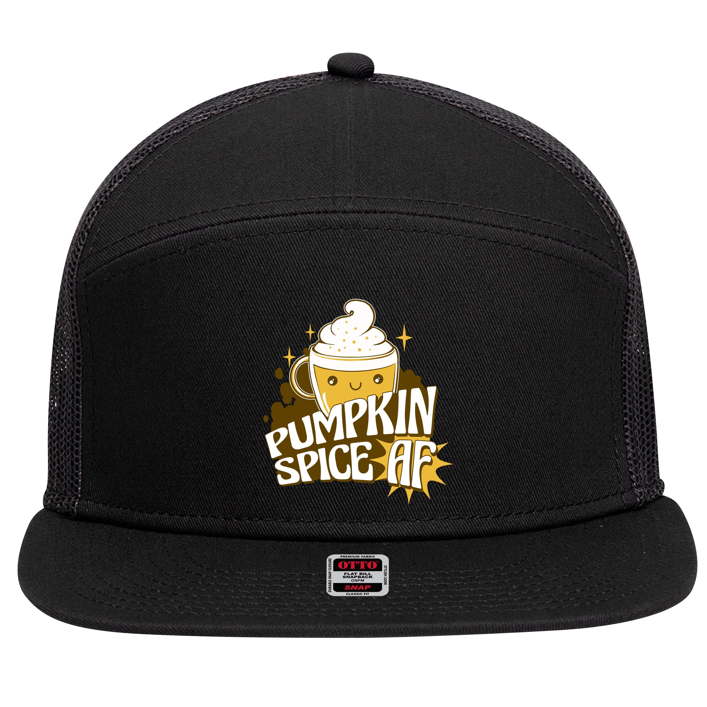 Pumpkin Spice AF Cute Gift 7 Panel Mesh Trucker Snapback Hat