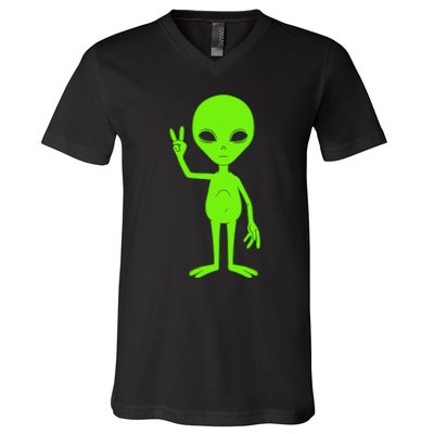 Peace Sign Alien Roswell V-Neck T-Shirt