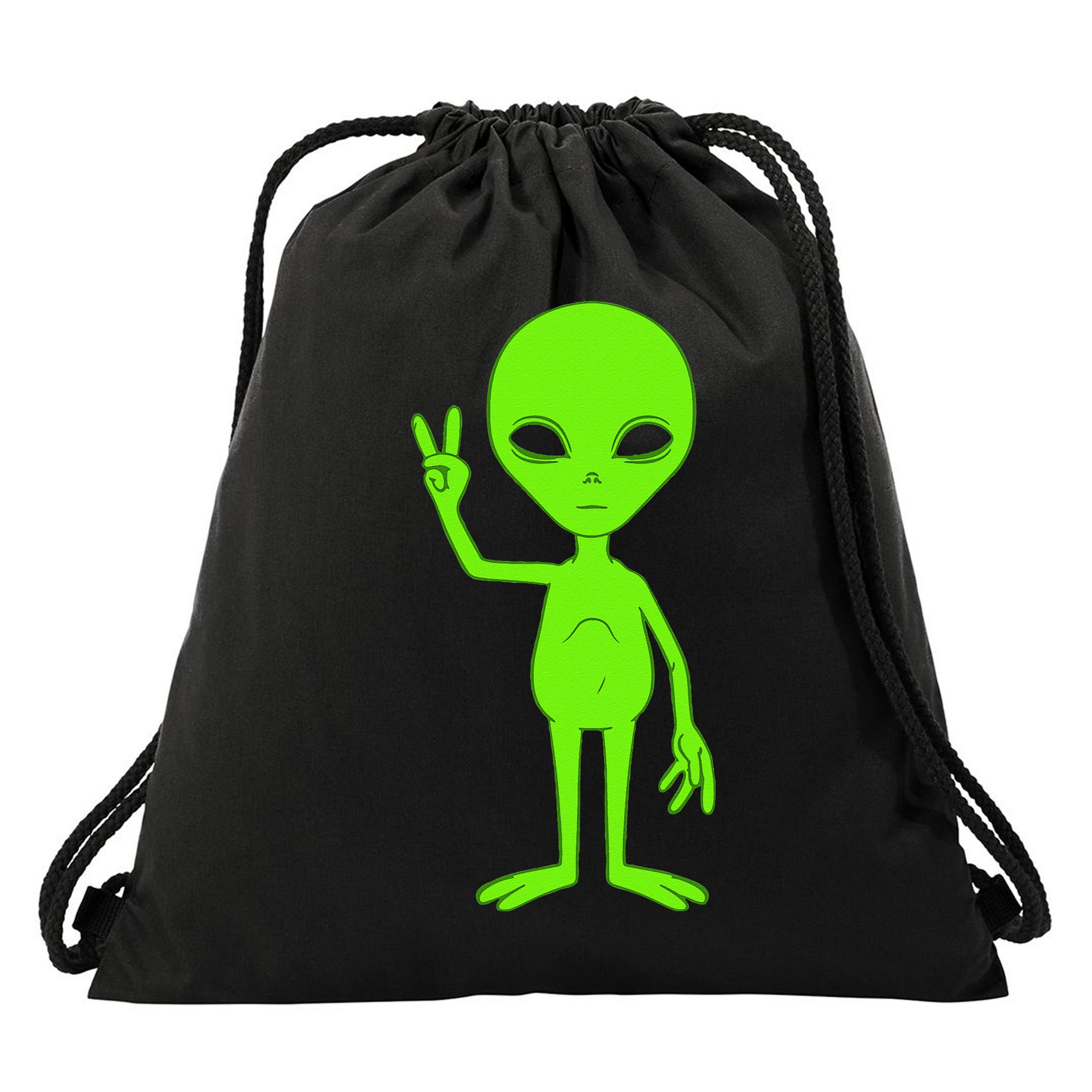 Peace Sign Alien Roswell Drawstring Bag
