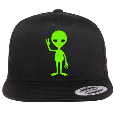 Peace Sign Alien Roswell Flat Bill Trucker Hat