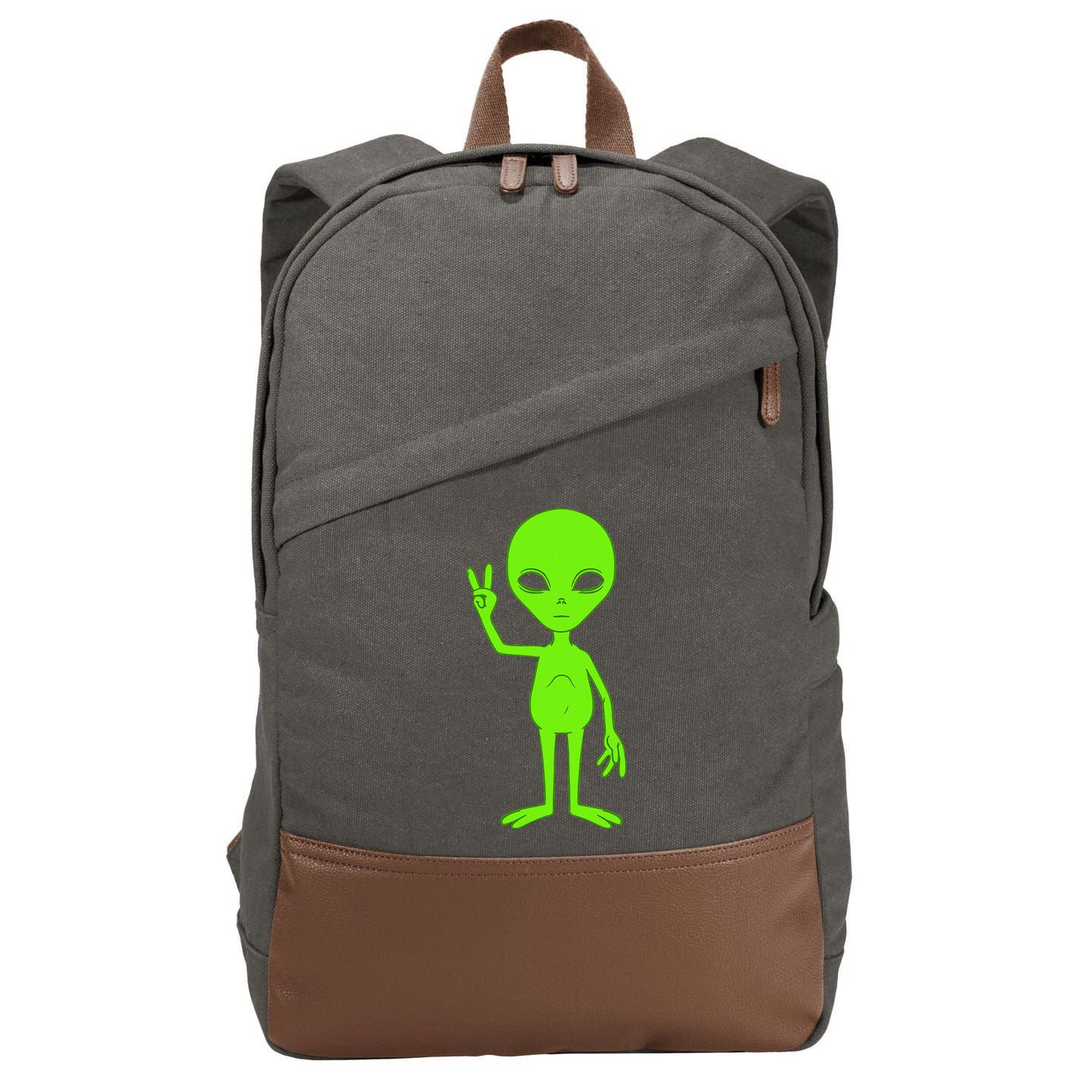 Peace Sign Alien Roswell Cotton Canvas Backpack