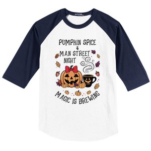 Pumpkin Spice And Main Street Nights Magic Is Brewing Baseball Sleeve Shirt