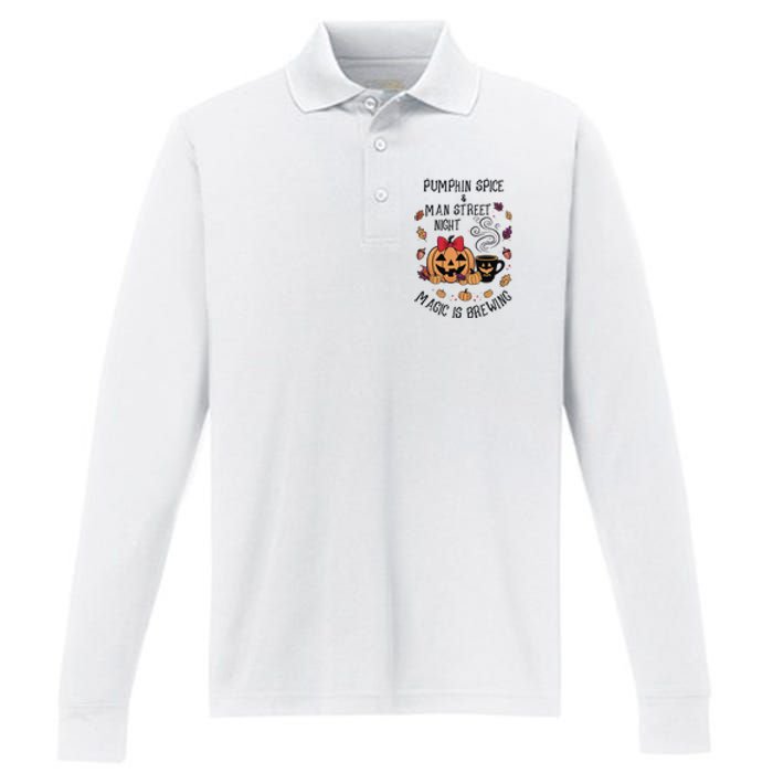 Pumpkin Spice And Main Street Nights Magic Is Brewing Performance Long Sleeve Polo