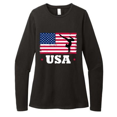 Patriotic Sports American USA Flag Girl Gymnastics Womens CVC Long Sleeve Shirt