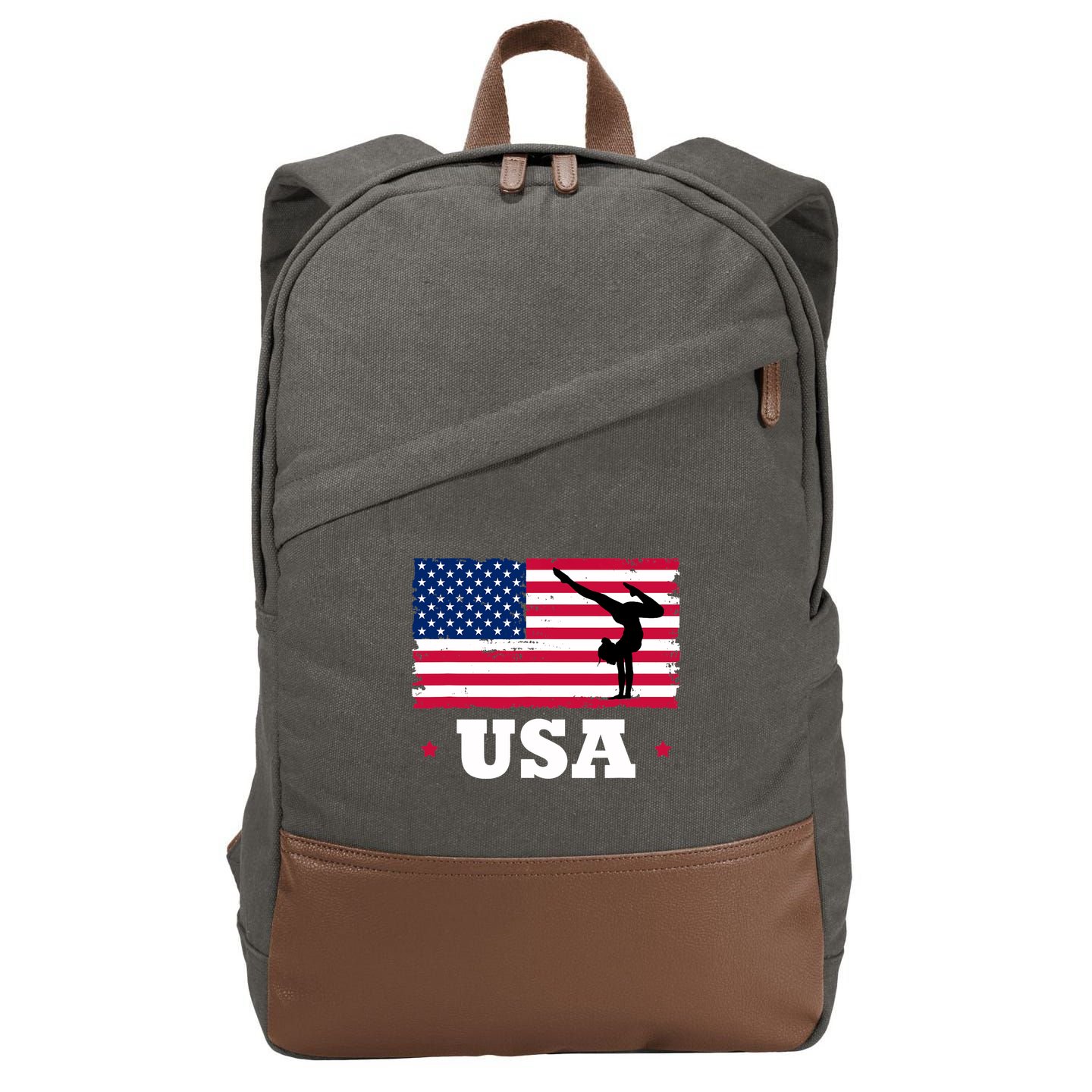 Patriotic Sports American USA Flag Girl Gymnastics Cotton Canvas Backpack