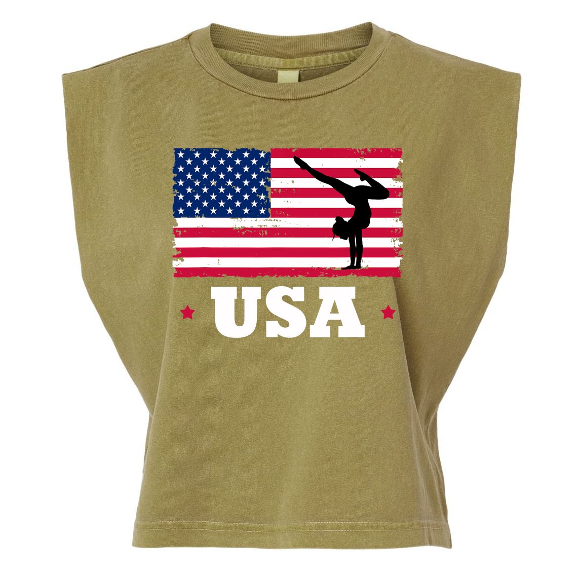 Patriotic Sports American USA Flag Girl Gymnastics Garment-Dyed Women's Muscle Tee