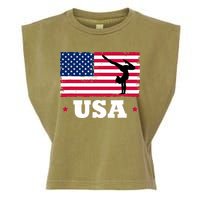Patriotic Sports American USA Flag Girl Gymnastics Garment-Dyed Women's Muscle Tee