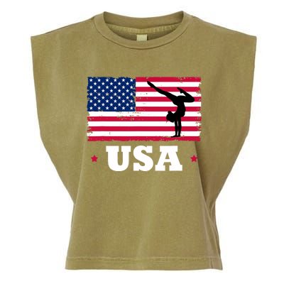 Patriotic Sports American USA Flag Girl Gymnastics Garment-Dyed Women's Muscle Tee